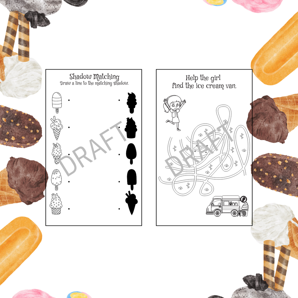 Ice Cream Party Favor Game Coloring Page and Activity Booklet