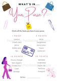 Ladies Night Game What's In Your Purse Girls Night Out, Bridal Shower, Bachelorette Party Adult Game Bridal Shower Pink Game
