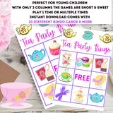 Bingo Game For Kids Tea Party Printable Instant Download Preschool Games