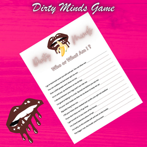 Girls Night  Bridal Shower Bachelorette Printable Instant Download Dirty Minds Game Bridal Shower Pink Game