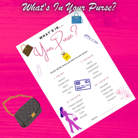 Ladies Night Game What's In Your Purse Girls Night Out, Bridal Shower, –