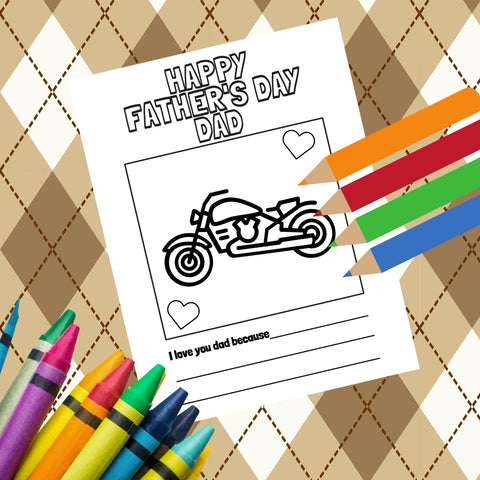 Father's Day Card Gift Color Page, Harley gift Printable Instant Download Dad Motorcycle Bike Gift, Father's Day Gift from Kid Fill In Color