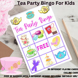 Tea Party Bingo Game For Kids, Tea Bingo Preschool Games, Tea Preschool Game, Printable Instant Download Game