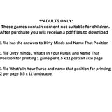 Bridal Shower Games Minimalist Game Bundle Girls Night Out Naughty Game Download Dirty Minds Whats In Your Purse Name That Position