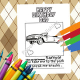 Dad Birthday Card, Low Rider Gift, Chevy Impala Gift, Instant Download Dad Minimalist Gift Color Page, Dad gift, Gift For Men Instant Print