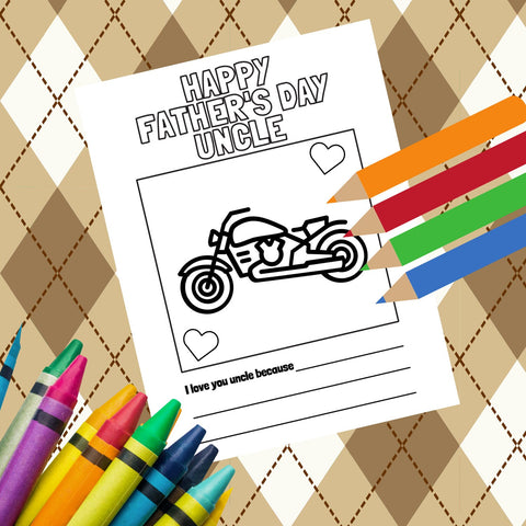 Uncle Card  Gift Father's Day Gift Coloring Page, I Love My Uncle, Harley gift Printable Instant Download Uncle gift Card for Uncle from kid