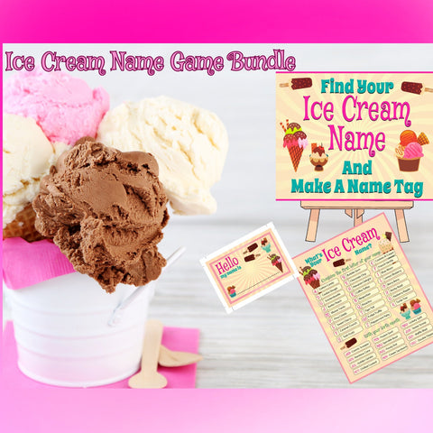 Ice Cream Party Favor Games Ice Cream Name Creator Game Ice Cream Name Tags Instant Download Summer games ice cream favors