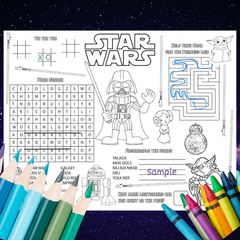 Star Wars Party Game, Star Wars Activity Coloring Page,  Star Wars Activity Placement Printable Instant Download