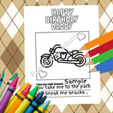 Daddy Birthday Card Gift Harley Gift Color Page, Motorcycle gift Printable Instant Download Daddy Gift Color gift for dad, daddy color page
