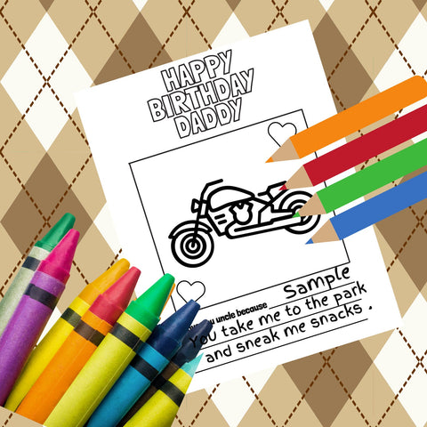 Daddy Birthday Card Gift Harley Gift Color Page, Motorcycle gift Printable Instant Download Daddy Gift Color gift for dad, daddy color page