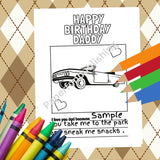 Daddy Birthday Card Low Rider Gift, Chevy Impala Gift, Instant Download Daddy Minimalist Gift Color Page, Daddy gifts, Gifts For Men Print