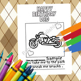 Dad Birthday Card, Dad Gift Harley Color Page, Motorcycle lover gift, Dad Color gift, Gift for dad, dad printable color Instant Download
