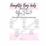 Bachelorette Party Game Printable Instant Download Bridal Baby Shower Girls Night Out Birthday Game Out Dirty Mind Whats In Your Purse