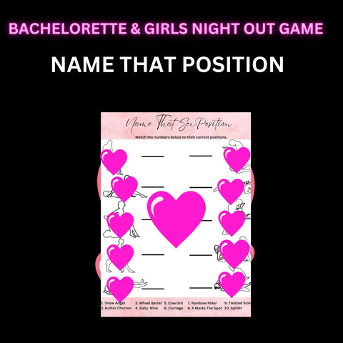Girls Night Out Game, Bachelorette Party Game, Printable Instant Download Game, Dirty Games,  Name That Position, Bridal Shower Pink Game