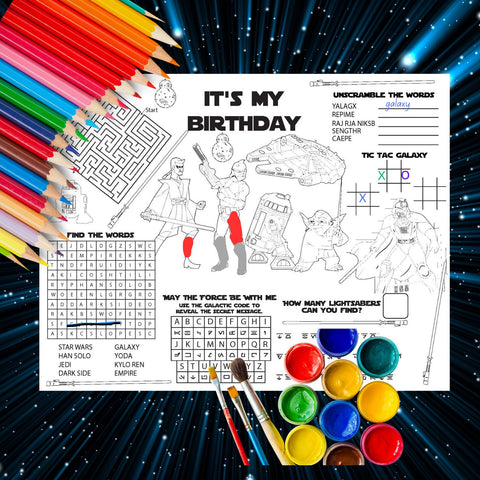 Starwars Birthday Party, Starwars Party Favor,  Starwars Activity Placemat, Starwars Coloring Page , Starwars Kid Instant Download Game