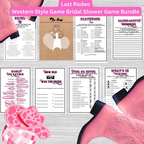Last Rodeo Bachelorette Game Bundle Instant Digital Download Cowgirl Themed Party Games