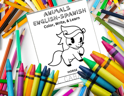 Animal Coloring Page for Kids, Learn Spanish Handwriting Practice, Animal  Fruit Color English To Spanish Coloring, Instant Download