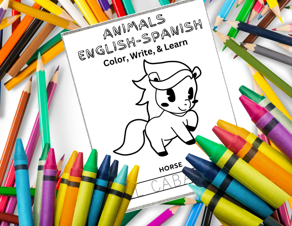 English to spanish learning coloring book activity